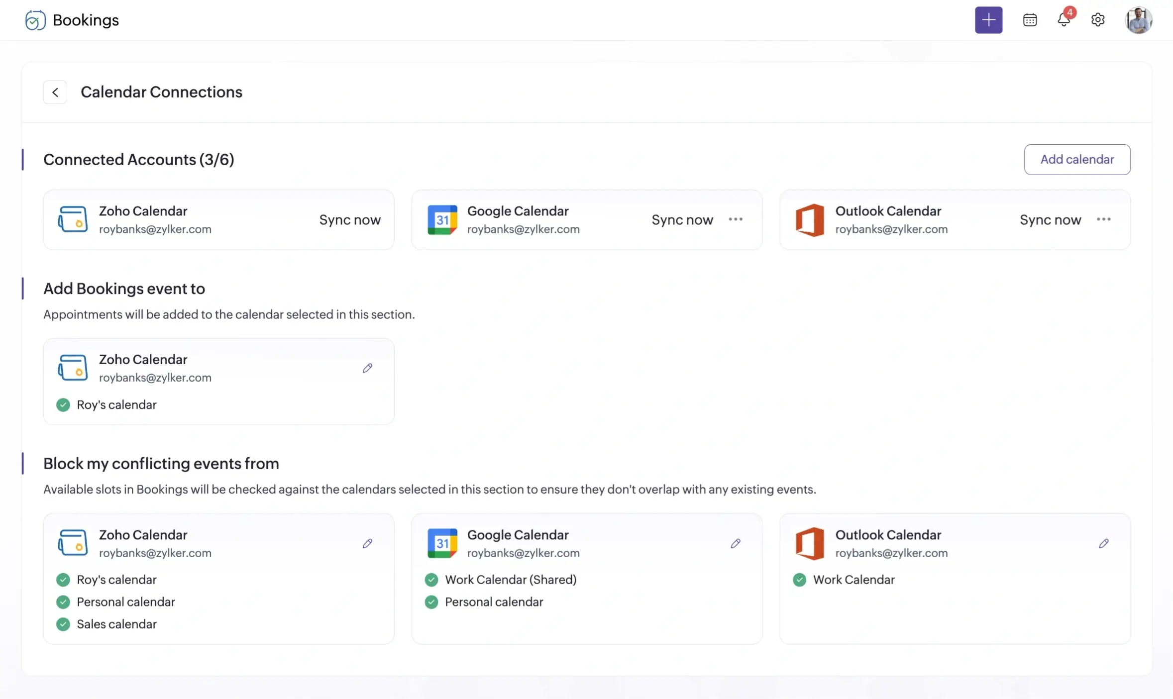 screenshot of Zoho Bookings